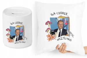Donald Tusk Zestaw Poduszka + Skarbonka Prezent