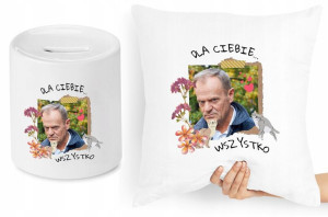 Donald Tusk Zestaw Poduszka + Skarbonka Prezent