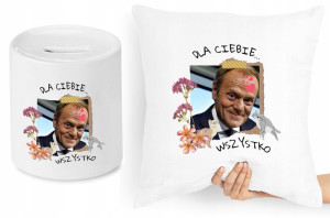 Donald Tusk Zestaw Poduszka + Skarbonka Prezent