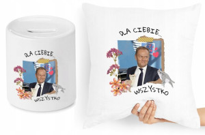 Donald Tusk Zestaw Poduszka + Skarbonka Prezent