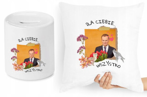 Donald Tusk Zestaw Poduszka + Skarbonka Prezent