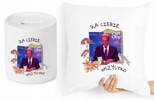 Donald Tusk Zestaw Poduszka + Skarbonka Prezent