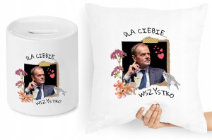 Donald Tusk Zestaw Poduszka + Skarbonka Prezent