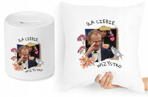 Donald Tusk Zestaw Poduszka + Skarbonka Prezent