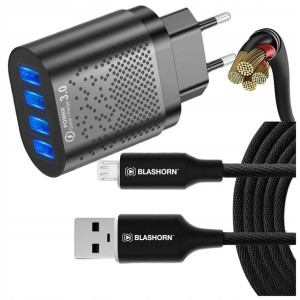 Szybka Ładowarka Zasilacz 4usb Qc Kabel Micro 1.8m