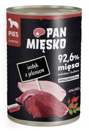 Pan Mięsko, Indyk z jeleniem 400g - mokra karma dla psów dorosłych, 400g