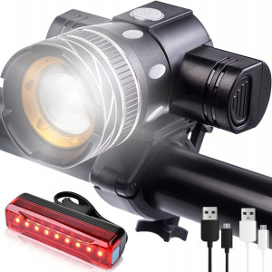 Lampka Rowerowa Przód Tył Usb Led Mocna Zestaw
