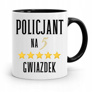 Kubek Czarny Dla Policjanta Na Pięć Gwiazdek