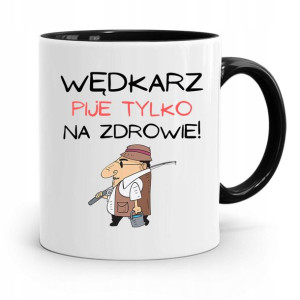 Kubek Czarny Dla Wędkarza Pije Tylko Na Zdrowie