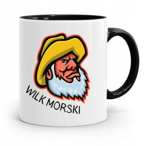Kubek Czarny Dla Wędkarza Rybaka Wilk Morski