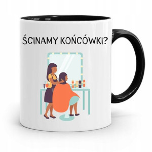 Kubek Czarny Fryzjerki Fryzjera Ścinamy Końcówki