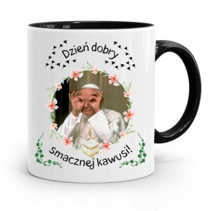 Kubek Czarny Jan Paweł Ii Papież Smacznej Kawusi