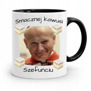 Kubek Czarny Jan Paweł Ii Papież Smacznej Kawusi