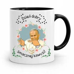 Kubek Czarny Jan Paweł Ii Papież Smacznej Kawusi