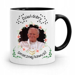 Kubek Czarny Jan Paweł Ii Papież Smacznej Kawusi