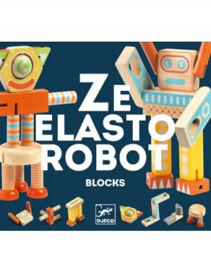 Drewniany Robot klocki ZE ELASTOROBOT Djeco