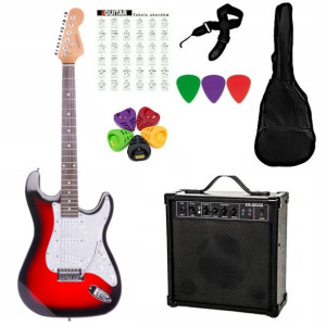 Gitara elektryczna PRESTON z akcesoriami + wzmacniacz- czerwona