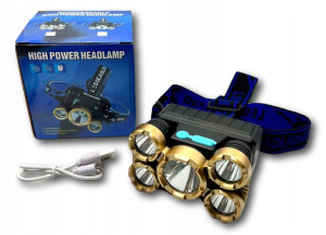 Latarka Czołowa 5 X Led Xpe Cree Wbud. Akumulator