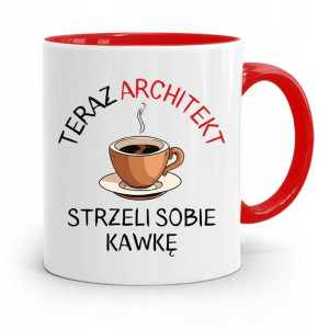 Kubek Czerwony Architekta Strzeli Sobie Kawkę