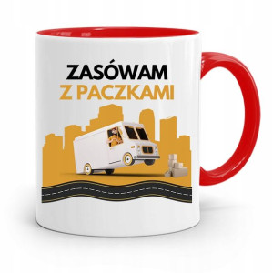 Kubek Czerwony Dla Kuriera Zasówam Z Paczkami