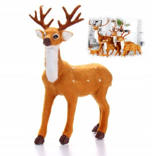 Figurka Jeleń Renifer świąteczny futerko 25cm