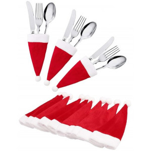 Pokrowiec Na Sztućce Czapka Mikołaj 10 Sztuk Etui
