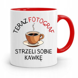 Kubek Czerwony Fotografa Strzeli Sobię Kawkę