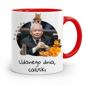 Kubek Czerwony Śmieszny Pis Jarosław Kaczyński