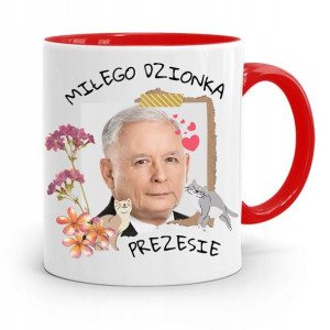 Kubek Czerwony Śmieszny Pis Jarosław Kaczyński