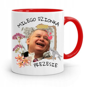 Kubek Czerwony Śmieszny Pis Jarosław Kaczyński