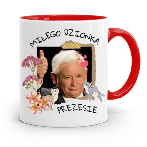 Kubek Czerwony Śmieszny Pis Jarosław Kaczyński