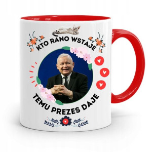 Kubek Czerwony Śmieszny Pis Jarosław Kaczyński
