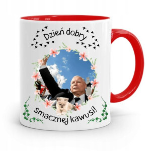 Kubek Czerwony Śmieszny Pis Jarosław Kaczyński
