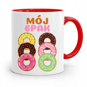 Kubek Czerwony Śmieszny Zabawny Mój 6pak Pączki