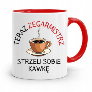 Kubek Czerwony Zegarmistrza Strzeli Sobie Kawkę