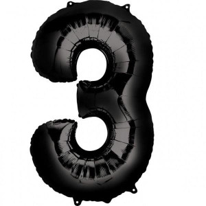 Balon Foliowy 50cm X 86cm Cyfra 3 Czarna Urodziny