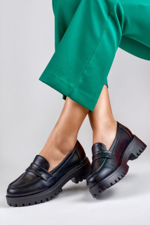 Loafersy damskie czarne z ekoskóry