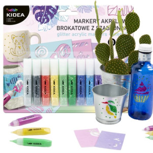 Kidea Markery Akrylowe Brokatowe 10 Kol + Szablony