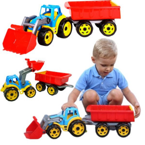 Duzy Traktor Ciągnik Z Przyczepą Koparka Mega 64Cm