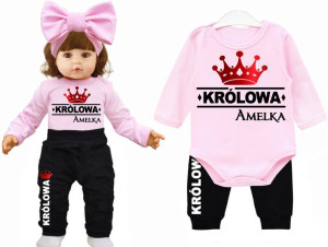 Komplet dziecięcy body spodnie KRÓLOWA IMIĘ r. 98