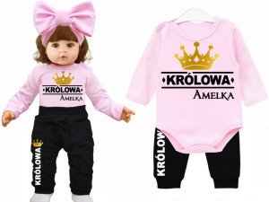 Komplet dziecięcy body spodnie KRÓLOWA IMIĘ r. 92