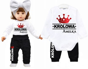 Komplet dziecięcy body spodnie KRÓLOWA IMIĘ r. 74