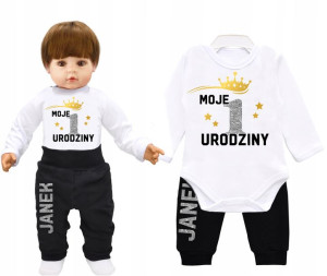 Komplet urodziny Moje 1 Urodziny Brokat Imię r.80
