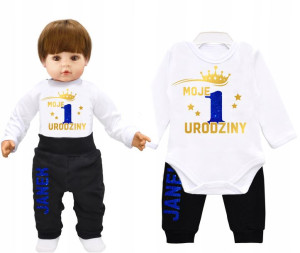 Komplet urodziny Moje 1 Urodziny Brokat Imię r.80