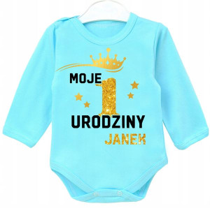 Body dł rękaw MOJE 1 URODZINY BROKAT IMIĘ r.74