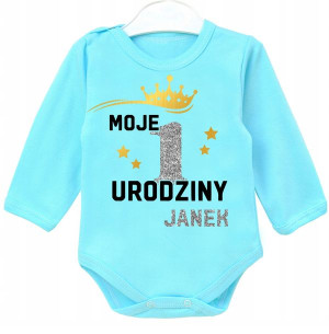 Body dł rękaw MOJE 1 URODZINY BROKAT IMIĘ r.86