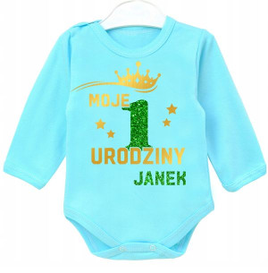 Body dł rękaw MOJE 1 URODZINY BROKAT IMIĘ r.92