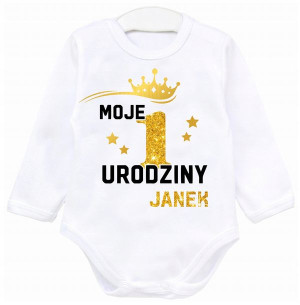 Body dł rękaw MOJE 1 URODZINY BROKAT IMIĘ r.74