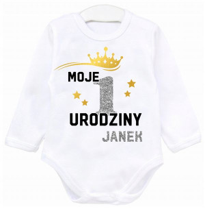 Body dł rękaw MOJE 1 URODZINY BROKAT IMIĘ r.86