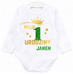 Body dł rękaw MOJE 1 URODZINY BROKAT IMIĘ r.92